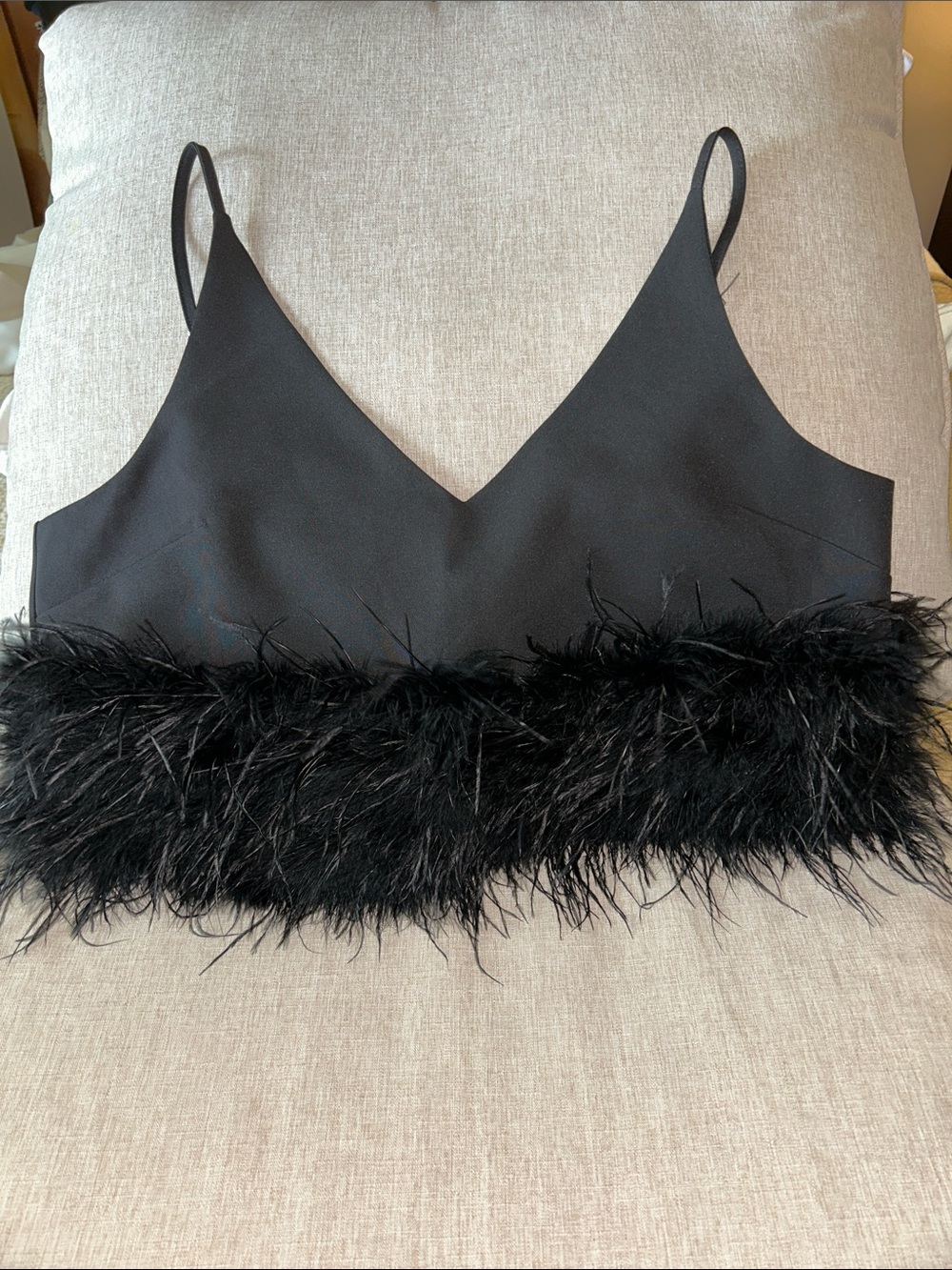 Buddy Love Black Feather Trim Bandeau Top